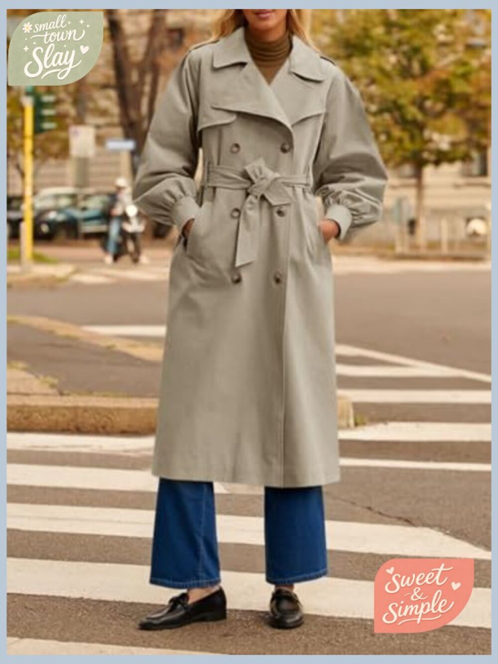 Women's Oversized Double Breasted Trench Coat with Belt - Picture 4 of 7